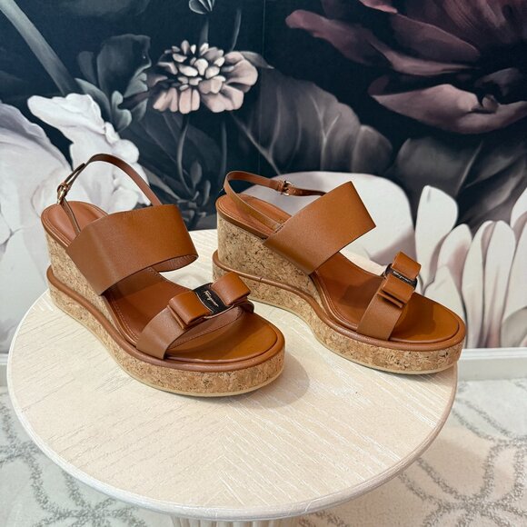 Salvatore Ferragamo Giudith Cork Wedge Sandals – Size 9 - Picture 1 of 6